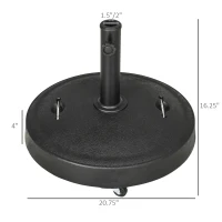 Outsunny 52lbs Resin Patio Umbrella Base with Wheels and Retractable Handles, 20.75" Round Outdoor Umbrella Stand Holder for Parasol Poles 1.5" - 1.9" Dia, Black(m-3)