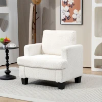 HOMCOM Modern Armchair, Upholstered Chenille Accent Chair with Wood Frame and Back Pillow for Living Room, Cream White(m-8)