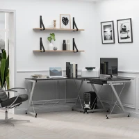 HOMCOM L-Shaped Computer Desk, Corner Table with Keyboard Tray for PC Laptop Desktop, Workstation Stand Home Office Furniture(m-8)