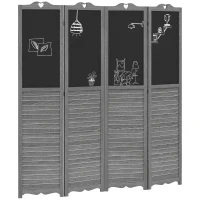 HOMCOM Wooden Room Divider with Blackboard, 4 Panel Folding Privacy Screen for Home Office, 5.5', Gray(m-11)
