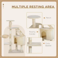 PawHut 49” Deluxe Cat Tree Furniture Scratching Pet Tower Kitten Play Post (Creamy White)(m-6)
