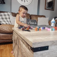 HOMCOM Farmhouse Coffee Table with Storage, Large Square Coffee Table for Living Room Furniture, Wooden Center Table(m-9)