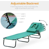 Outsunny Folding Outdoor Lounge Chair, Portable Reclining Beach Lounger with Face Hole, Detachable Pillow, 3-Position Adjustable Backrest, For Patio, Garden, Poolside, Green(m-4)