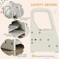 Qaba Adjustable Height Toddler Step Stool with Handle & Foot Pads, Grey(m-6)
