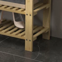 HOMCOM Bamboo Shoe Storage Bench, 3-Tier Entryway Bench with Cushion, Shoe Organizer for Entryway, Hallway, Cream White(m-9)