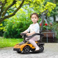 Aosom 2-in-1 Ride On Push Car for Toddlers 1-3, Licensed Lamborghini Stroller Sliding Car, Push-Along with Under Seat Storage Horn Engine Sound and Steering Wheel, Manual, Orange(m-8)