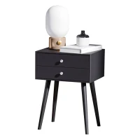 HOMCOM Side Table, Modern End Table with 2 Pull Out Drawers, Side Table with Display Tabletop and Solid Acacia Legs, Black(m-7)