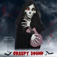 HOMCOM Guitar-Playing Grim Reaper Outdoor Halloween Decoration Animatronic(m-4)