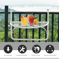Outsunny Adjustable Balcony Hanging Railing Table, Metal Mounting Mini Wall Desk Storage Rack, Outdoor Flower Stand Serving Table Half Round, White(m-7)