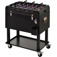 Outsunny 68QT Patio Cooler Ice Chest with Foosball Table Top, Portable Poolside Party Bar Cold Drink Rolling Cart on Wheels with Tray Shelf(m-11)