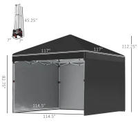 Outsunny 10' x 10' Pop Up Canopy Tent with 3 Sidewalls, Leg Weight Bags and Carry Bag, Height Adjustable, Instant Party Tent Event Shelter Gazebo for Garden, Patio, Black(m-3)