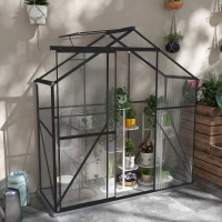 Outsunny 6' x 2.5' Walk-in Polycarbonate Greenhouse Aluminium Green House with Sliding Door, 5-Level Roof Vent, Rain Gutter(m-1)