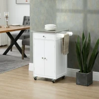HOMCOM Kitchen Cart, Small Kitchen Island, Stainless Steel Top Utility Trolley on Wheels with Storage Drawer for Dining Room, Kitchen (White)(m-1)
