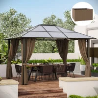 Outsunny 10' x 12' Universal Gazebo Sidewall Set with 4 Panels, Hooks, C-Rings Included for Pergolas & Cabanas, Brown(m-1)