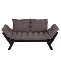 HOMCOM Convertible Sofa Bed Futon Loveseat Living Room with Pillow, Adjustable 3-Position Sofa Bed Soild Wood Frame, Dark Grey(m-10)