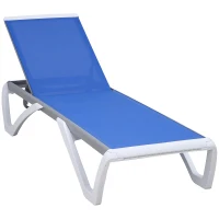 Outsunny Outdoor Chaise Lounge Chair, Patio Aluminum Tanning Chair with 5-Level Adjustable Back, Portable Wheels, Breathable Mesh Fabric, for Pool, Deck,  Garden, Blue(m-11)