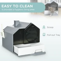 PawHut Hooded Cat Litter Box w/ Litter Mat, Litter Particle Catching, Gray(m-5)