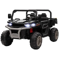 Aosom 12V Ride on Car with Electric Bucket, Two-Seater, Shovel, Remote Control, Spring Suspension, Horn, Music, Black(m-2)