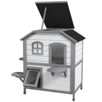 PawHut 2-story Cat House Outdoor, Weatherproof Wooden Cat Enclosure for Feral Cats with Escape Door, Openable Roof, Jumping Platforms, White(m-11)