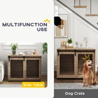 PawHut 39" Dog Crate Furniture, Dog Kennel Furniture End Table with Sliding Barn Door for Large Dogs, Walnut Brown(m-4)