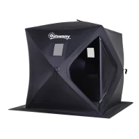 Outsunny 2 Person Ice Fishing Shelter, Pop-Up Portable Ice Fishing Tent with Carry Bag, Windows and Anchors for Low-Temp -22℉, Black(m-1)