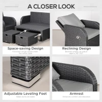 Outsunny 6-Piece Outdoor Rattan Patio Sectional Sofa Set with 3-Seat Couch, 2 Recliners, 2 Ottoman Footrests, & Coffee Table Conversation Set, Light Gray(m-4)