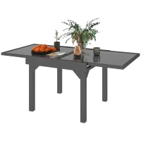 Outsunny 35"-71" Expandable Outdoor Table with Tempered Glass Top, Metal Frame, for 4-6 Person, for Lawn, Garden, Backyard(m-2)