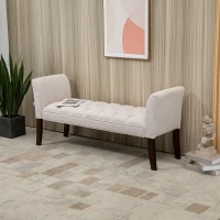 HOMCOM Upholstered Bedroom Bench with Button Tufted Design, End of Bed Bench with Arms and Solid Wood Legs, Beige(m-8)