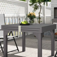 Outsunny 35"-71"  Extendable Aluminium Outdoor Dining Table, Slatted Top Patio Table for 4-6 Person, for Garden, Backyard, Grey(m-10)