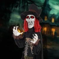 HOMCOM 6' Life Size Outdoor Animated Prop Zombie with Realistic Skeleton Chest, Scary Sharp Teeth, Sound and Motion Activated(m-9)