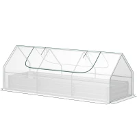 Outsunny 8.6 x 3 x 1ft Raised Garden Bed with Mini Greenhouse, Galvanized Raised Garden Bed with Cover for Herbs and Vegetables, Small Greenhouse for Patio Garden Balcony, White and Silver(m-1)