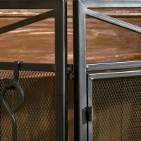 HOMCOM 3-Panel Folding Fireplace Screen with 2 Magnetic Doors and Fire Place Tools Set, Fire Spark Guard for Wood Burning, with Brush, Shovel, Poker, Firewood Tongs, 48" x 0.75", Black(m-9)