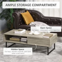HOMCOM Modern Lift Top Coffee Table with Hidden Storage Compartment and Metal Frame, Convertible Console Tea Desk for Living Room, Grey(m-5)