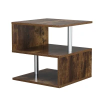 HOMCOM End Coffee Table S Shaped Stand Storage Shelves Organizer Living Room Oak Brown(m-11)