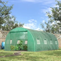 Outsunny Walk-in Tunnel Greenhouse, 19 x 10 x 6.6 ft Hoop House with Zipped Roll-Up Door and 8 Mesh Windows, Outdoor Greenhouse with Galvanised Steel Frame, Green(m-1)