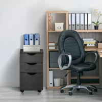 HOMCOM 3 Drawer Mobile File Cabinet with Wheels, Wood Filing Cabinet for Home Office, Rolling Under Desk Cabinet, Black Wood Grain(m-2)