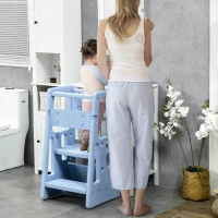 Outsunny Kids Step Stool Adjustable Standing Platform Light Blue(m-1)