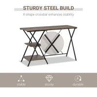 HOMCOM Computer Desk with Storage Shelves, Writing Desk for Home Office, Study Workstation, Brown(m-5)