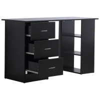 HOMCOM 47" Modern Home Office Computer Desk Bookcase Combo Writing Table Workstation with 3 Drawer and Storage Shelf - Black(m-11)