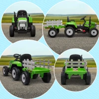Aosom 12V Ride on Tractor with Trailer, 25W Dual Motors, Battery Powered Electric Tractor with Remote Control, Music Startup Sound and Horn, LED Lights, Green(m-9)