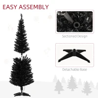 HOMCOM 5ft Pencil Christmas Tree, Slim Artificial Christmas Tree with Realistic Branches and Warm White LED Lights, Black(m-7)
