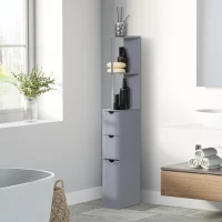 HOMCOM 54" Tall Bathroom Storage Cabinet, Freestanding Linen Tower with 2-Tier Shelf and Drawers, Narrow Side Floor Organizer, Grey(m-2)