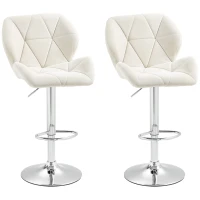 HOMCOM Bar Stool Set of 2 Fabric Adjustable Height Armless Upholstered Counter Chairs with Swivel Seat, Cream White(m-11)