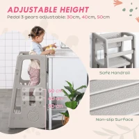 Qaba Toddler Tower with Adjustable Height, Toddler Kitchen Stool Helper with Anti-slip Mat, Step Stool for Kitchen, Bathroom, Gray(m-4)
