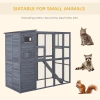 PawHut Wooden Outdoor Catio with Platforms, Asphalt Roof, Ramps, Gray(m-7)
