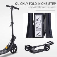 Soozier Foldable Kick Scooter with Adjustable Handlebar, Rear Brake, Dual Shock-Absorbing and Large Solid PU Tires Aluminum Frame for 14 Years Old and Up Teens Adult, Black(m-6)