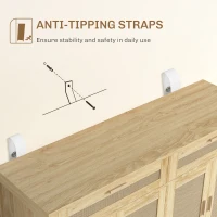 HOMCOM Kitchen Sideboard Cabinet, Boho Entryway Cabinet with Decorative Rattan Doors and Drawers for Dining Room, Oak(m-6)