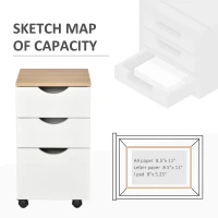 HOMCOM 3-Drawer Storage Cabinet with Wheels for Home Office, White and Natural(m-9)