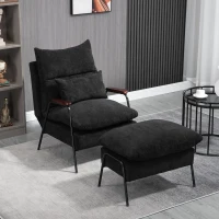 HOMCOM Accent Chair with Ottoman, Reclining Comfy Chair with Adjustable Backrest, Steel Frame and Pillow for Living Room, Bedroom, Black(m-10)