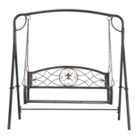 Outsunny 2 Seater Porch Swing Chair, Weather Resistant Outdoor Swing Seat with Metal Frame for Garden, Backyard, Lawn, Black(m-2)